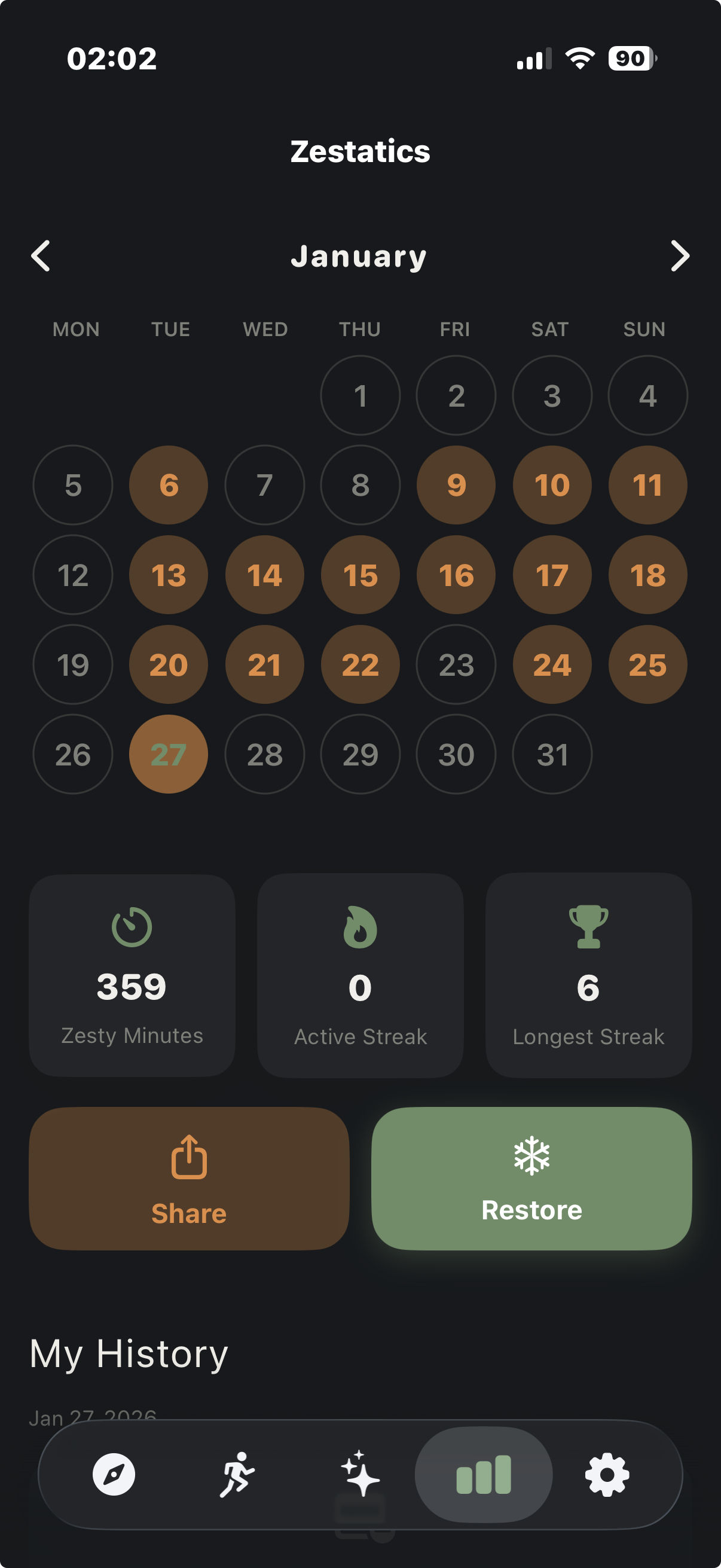 Progress analytics screen in Zestimer