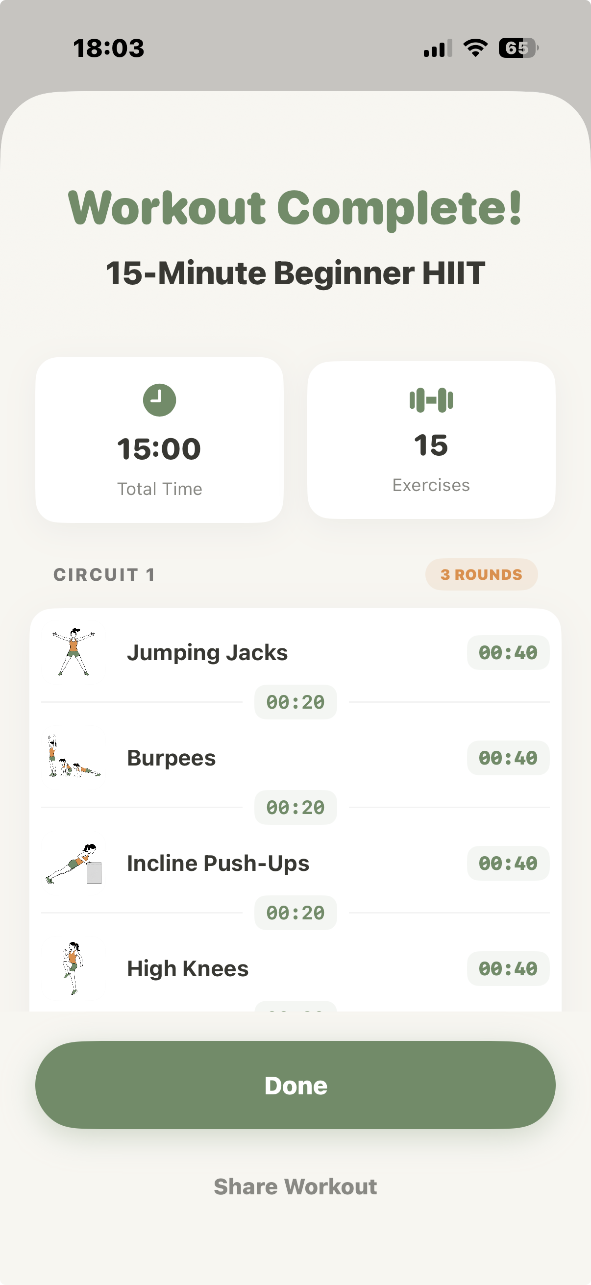 Summary screen in Zestimer