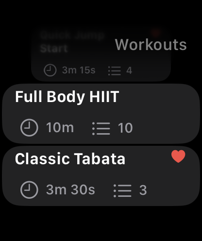 Workout list on Apple Watch in Zestimer